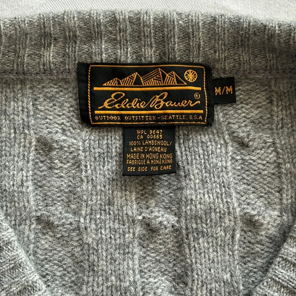 Eddie Bauer V-Neck Gray Lambswool Sweater Men’s M